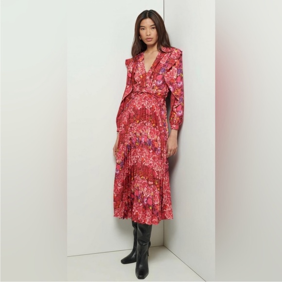NWT Derek Lam 10 Crosby dark berry patterned midi dress. - Picture 1 of 6